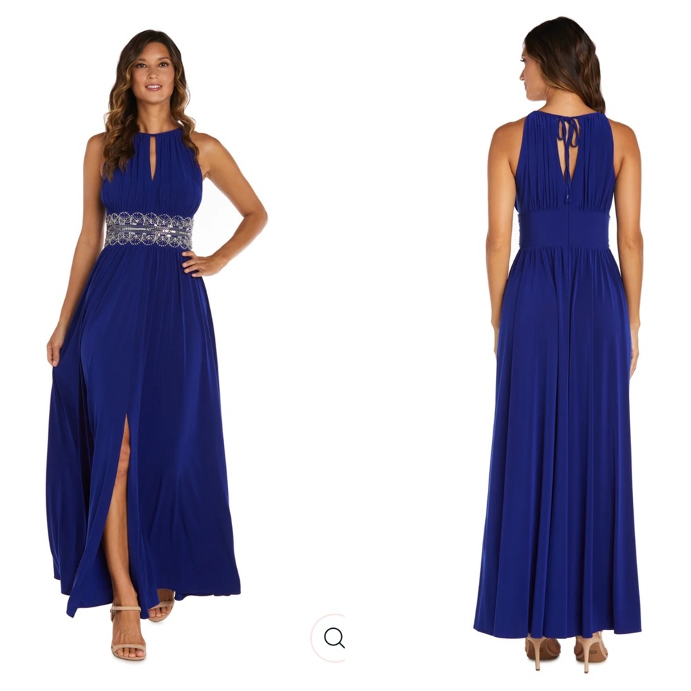 Sleeveless Long Gown With Beaded Waist - Petite Size 12
